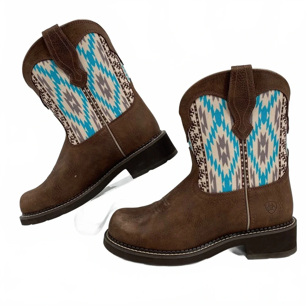 Ariat Brown Blue Aztec Pattern Western Boots | Women's 8.5 Regular